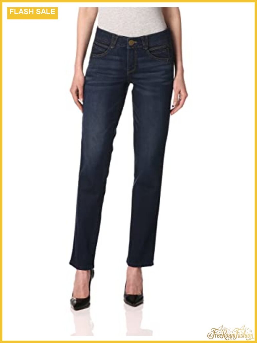 Mid Rise Straight Leg Jeans 5 Pocket Super Stretch